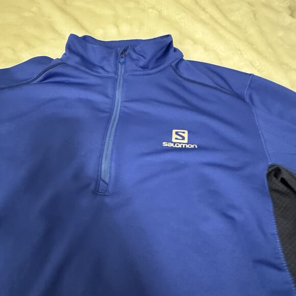Salomon Men’s Hoodie Half Zip Blue L ActiTherm Hooded Fleece Pullover Sweatshirt - Picture 3 of 8